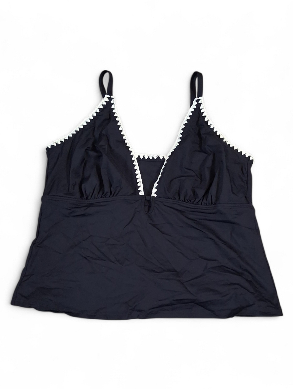 Lands' End Black Tankini Swim Top with V-neckline Shell Stitch Womens's Size 16